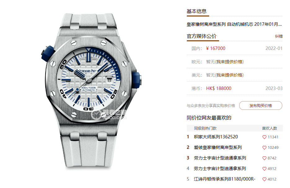 Audemars Piguet Royal Oak Offshore Series 15710ST.OO.A010CA.01, White Dial White Rubber Strap, 42mm size.