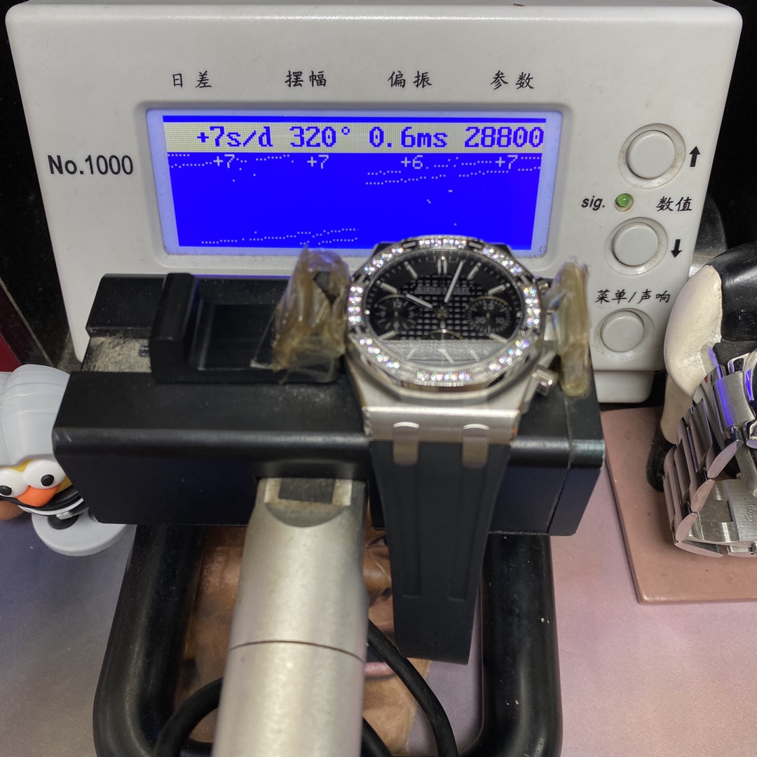 Audemars Piguet Royal Oak Offshore Series 26231ST.ZZ.D002CA.01, Women's Chronograph Black Dial with Diamond Bezel, 37mm size.