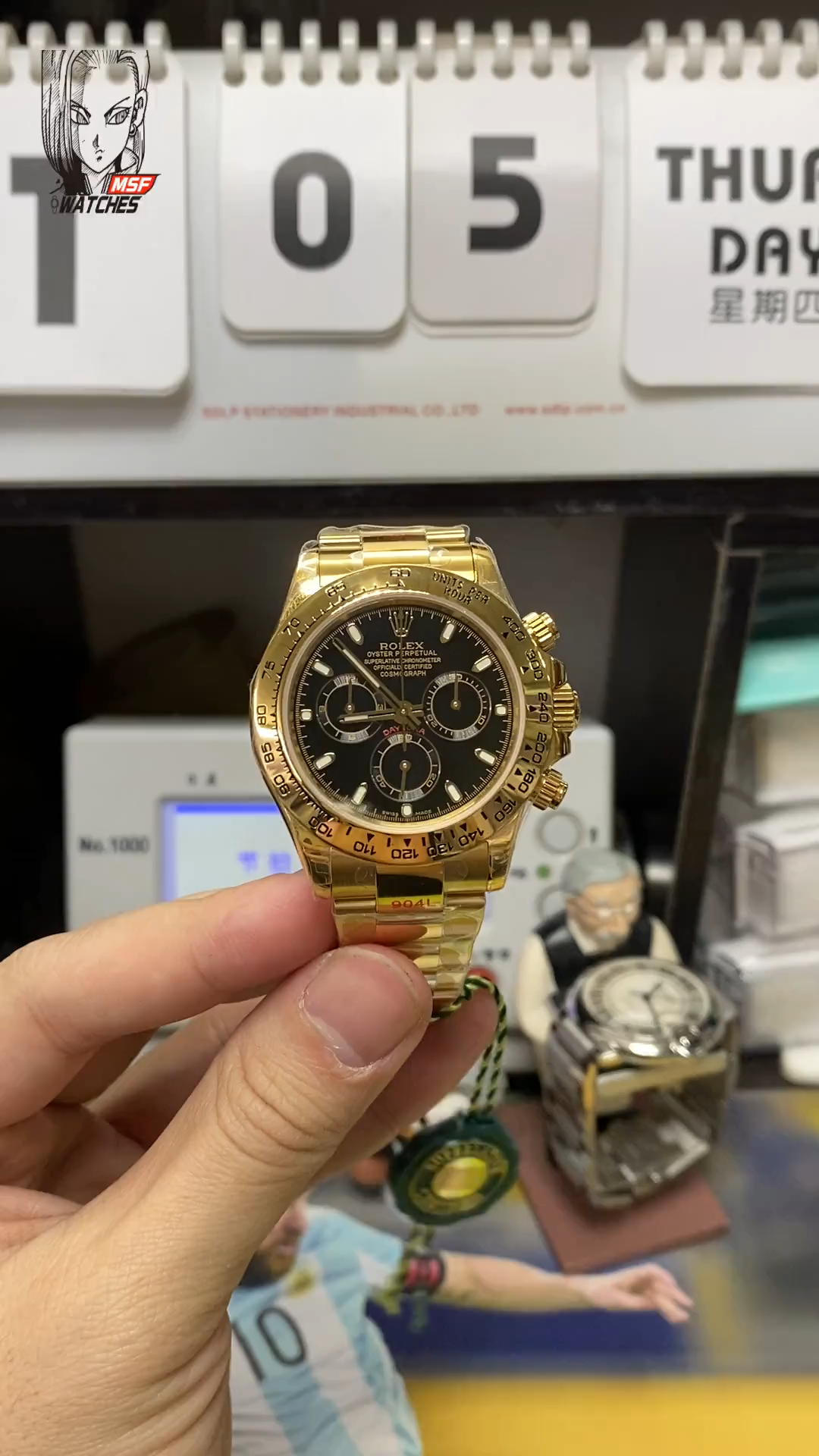 Rolex Cosmograph Daytona Series m116508-0004, Full Gold Case Black Dial Arabic Numerals, 40mm size.