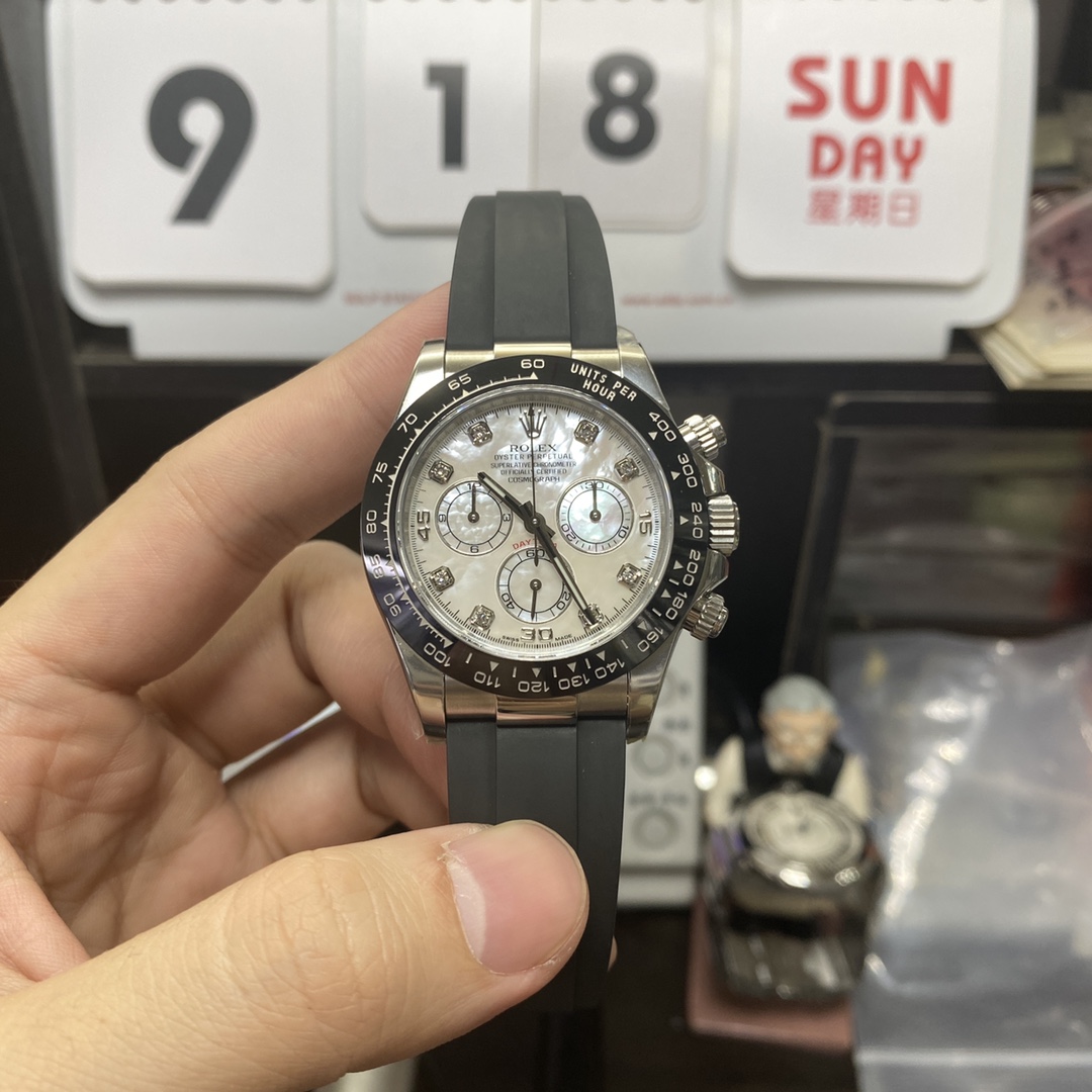 Rolex Cosmograph Daytona Series m116519ln-0026, White Case Natural Mother-of-Pearl Dial with Genuine Diamond Markers Ceramic Bezel, 40mm Size.