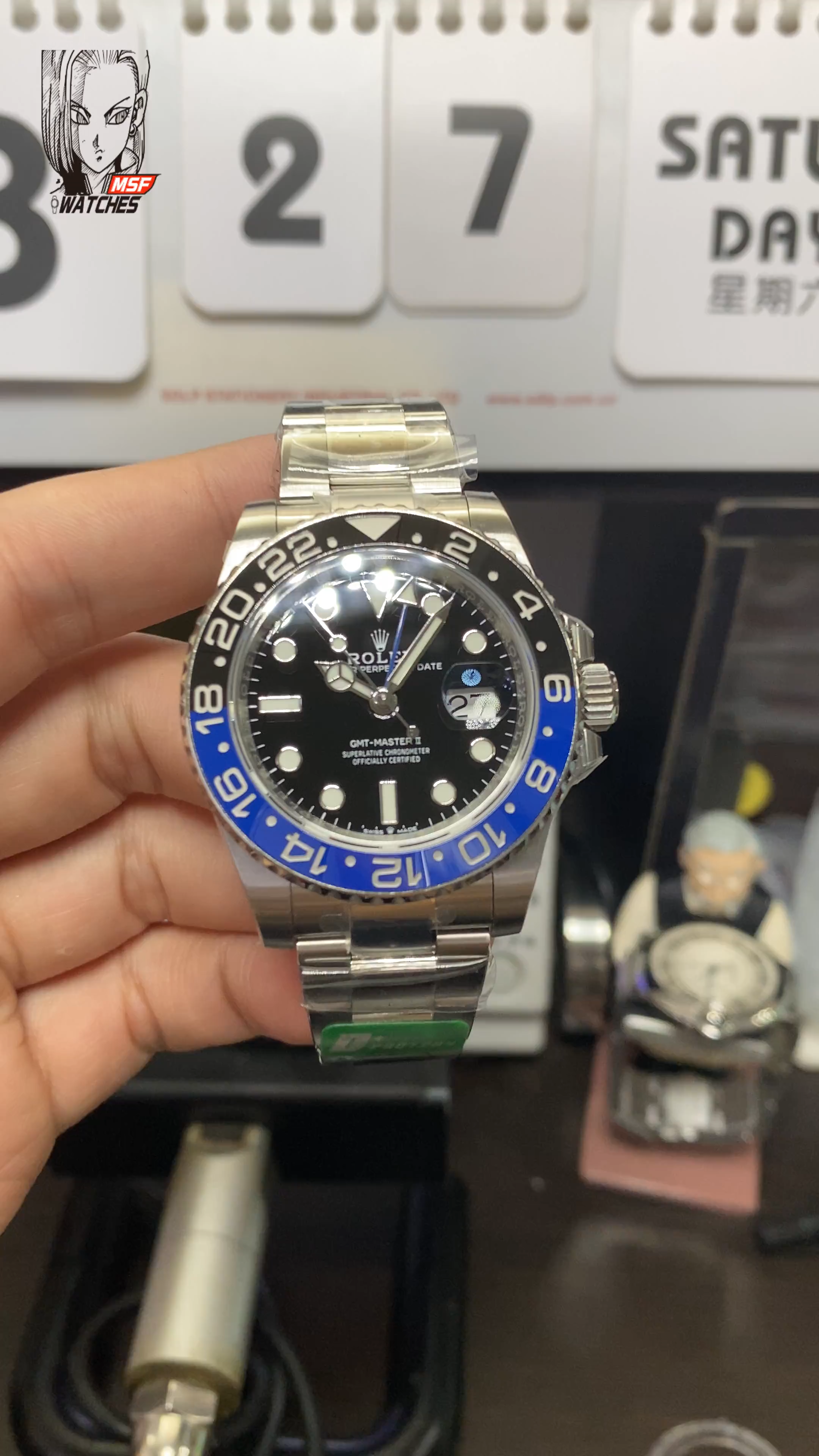 Rolex GMT-Master II series m126710blnr-0002, Steel Bracelet Black and Blue Ceramic Bezel Black Dial Blue Hands, 40mm size.