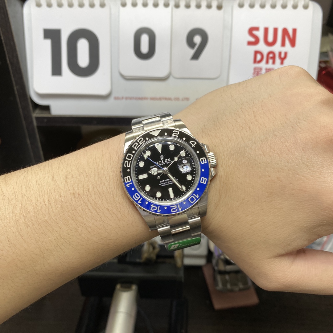 Rolex GMT-Master II series m126710blnr-0002, Steel Bracelet Black and Blue Ceramic Bezel Black Dial Blue Hands, 40mm size.