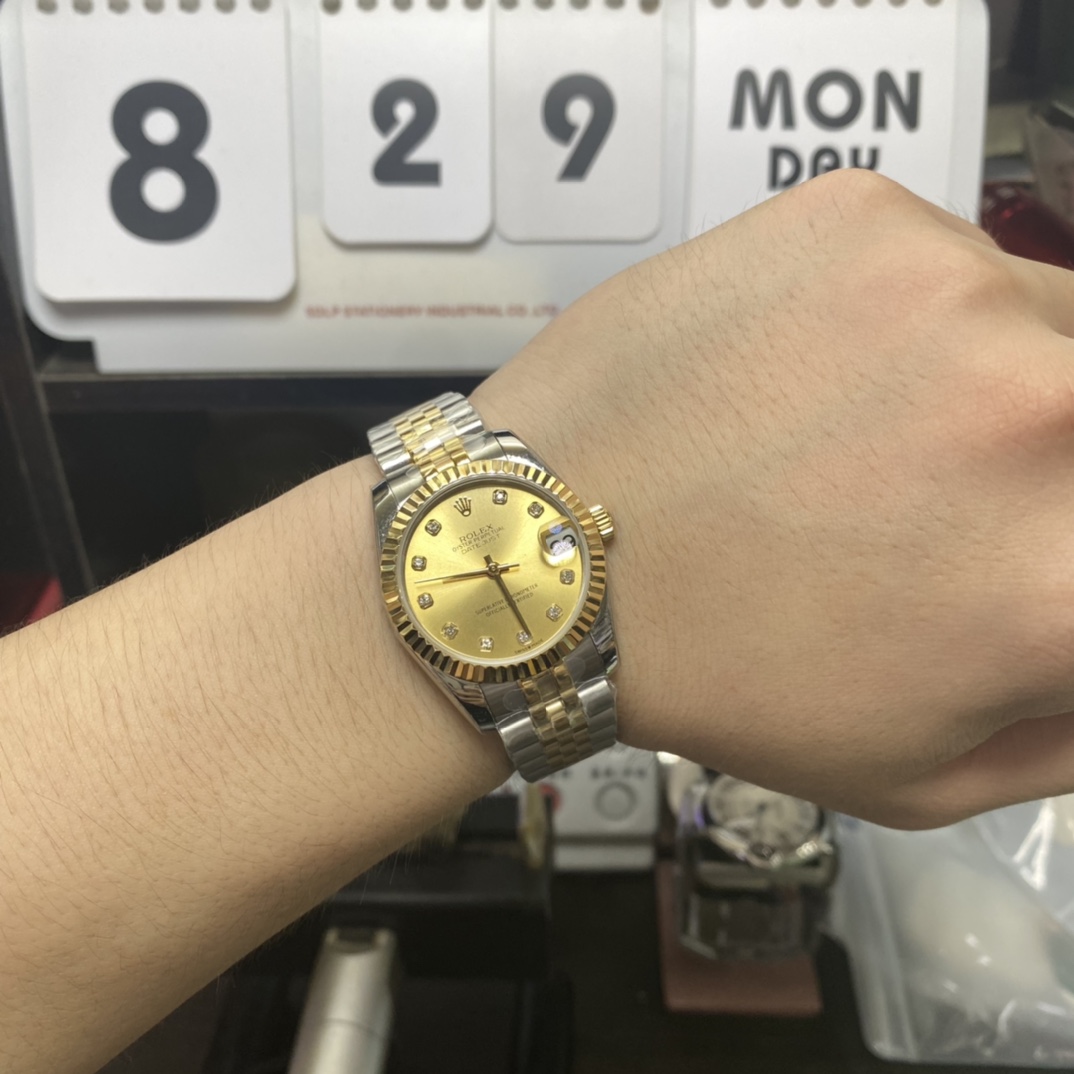 Rolex Datejust Series m279173-0011, Two-Tone Gold Case Gold Dial, 28mm Size, Five-Link Steel Bracelet.