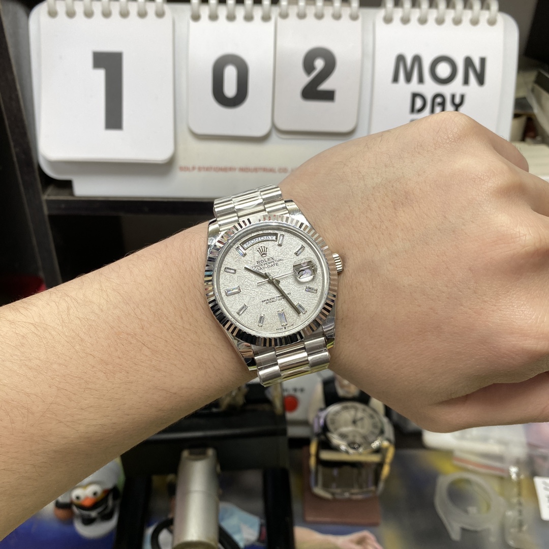 Rolex Day-Date Series m228239-0055, White Gold Genuine Meteorite Dial, 40mm Size.