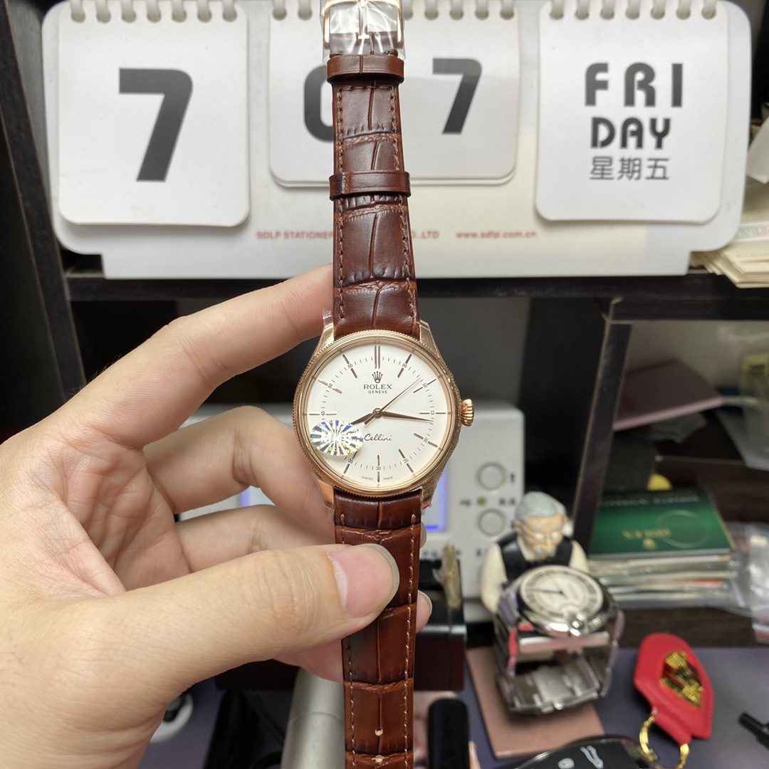 Rolex Cellini Series m50505-0020 , White Dial Rose Gold Case, 39mm Size.