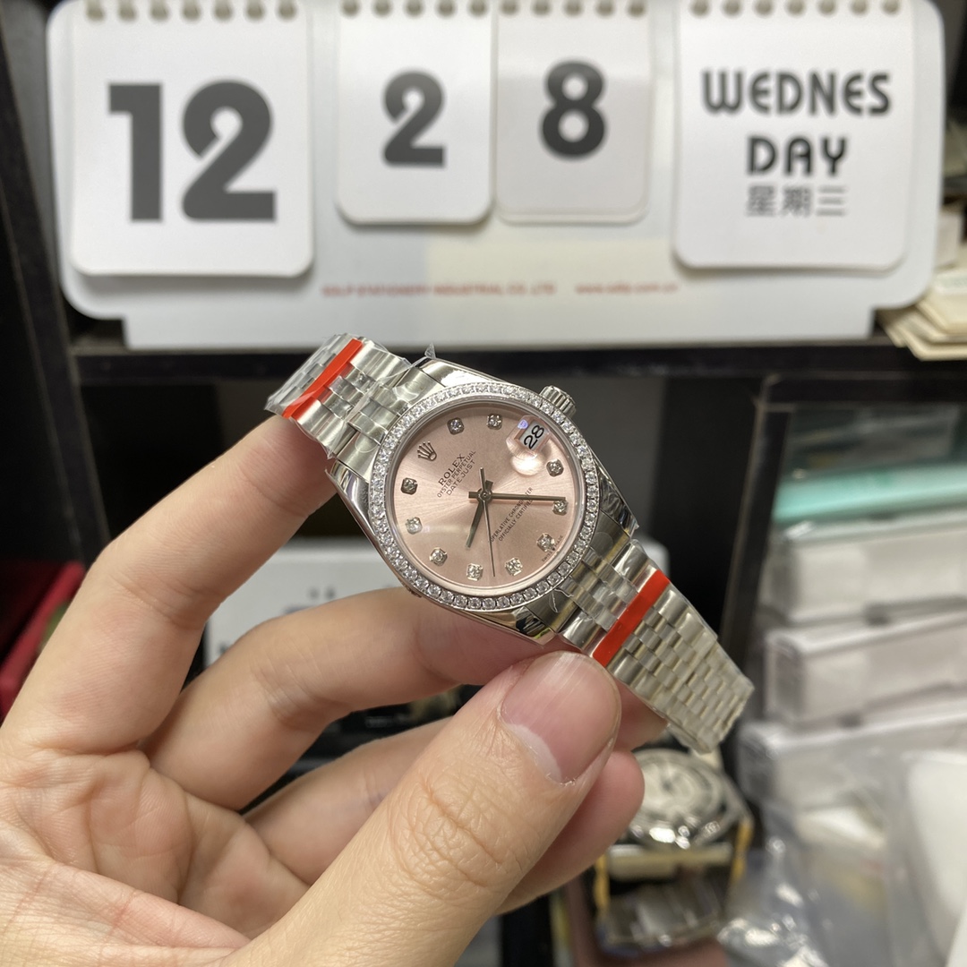 Rolex Datejust series m278384rbr-0036, Pink Dial with Diamond Bezel, 31mm size, Jubilee stainless steel bracelet.
