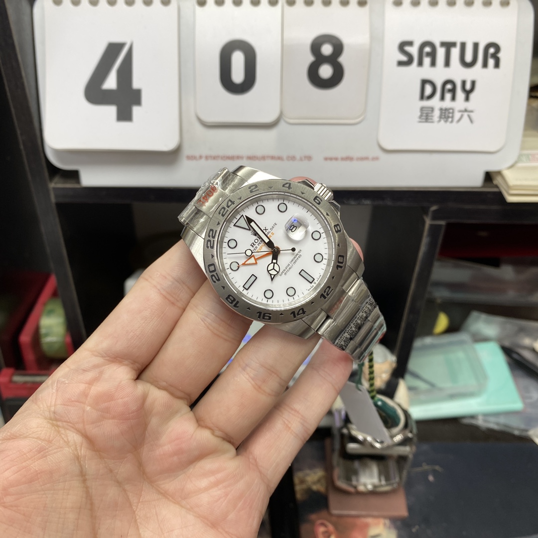 Rolex Explorer II GMT series m216570-0001, white Dial, 42mm size, Stainless Steel Bracelet.