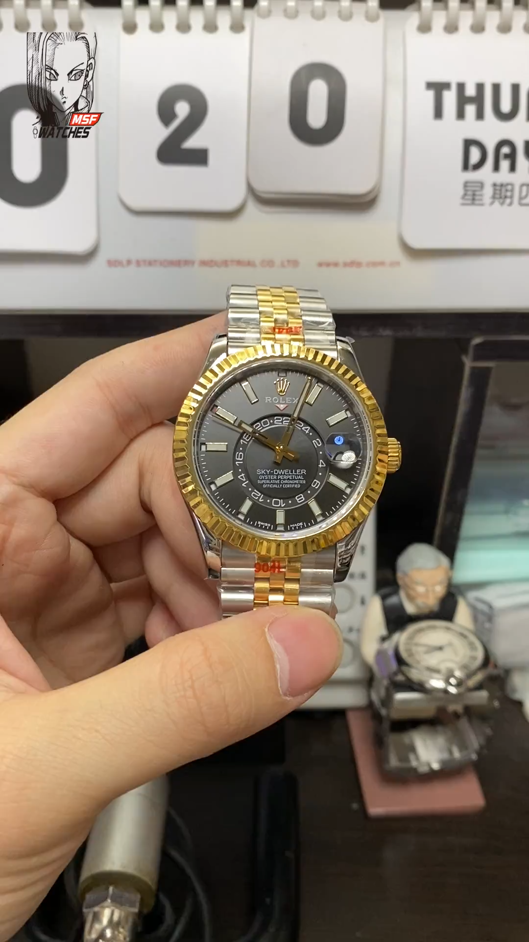 Rolex Sky-Dweller series m326933-0005, Yellow Gold Case Black Dial, synchronized Dual Time Zone Function, 42mm Size.