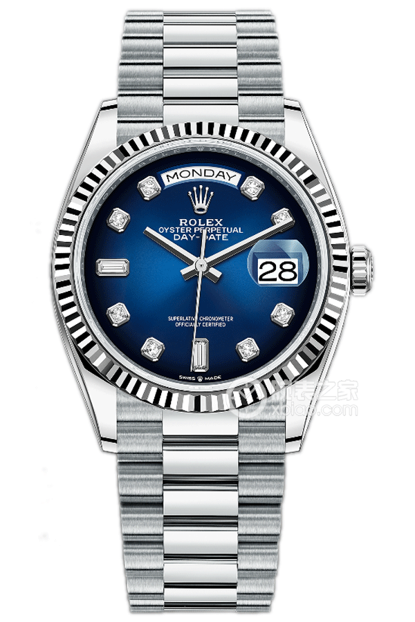 Rolex Day-Date Series m128236-0005, Gradient Blue Dial Diamond Hour Markers, 36mm Size.