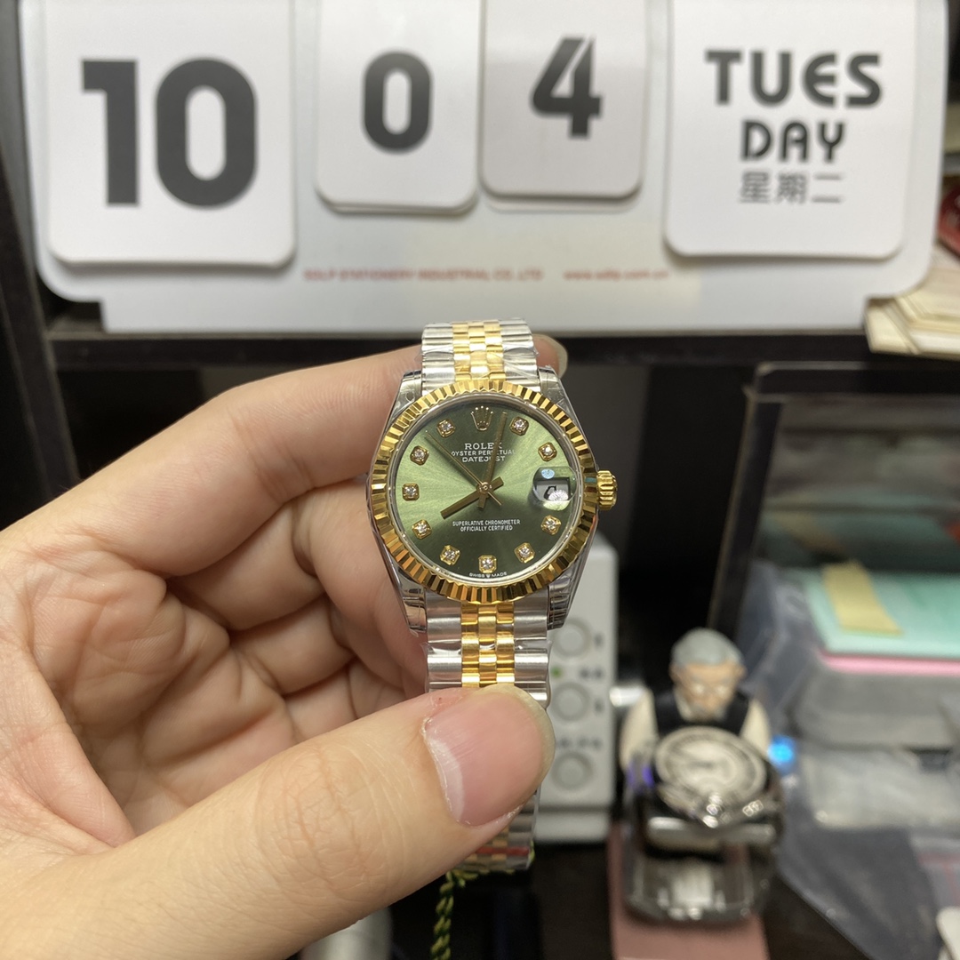 Rolex Datejust Series m278273-0030, Mint Green Dial Two-Tone Gold Case, 31mm size, Jubilee stainless steel bracelet.