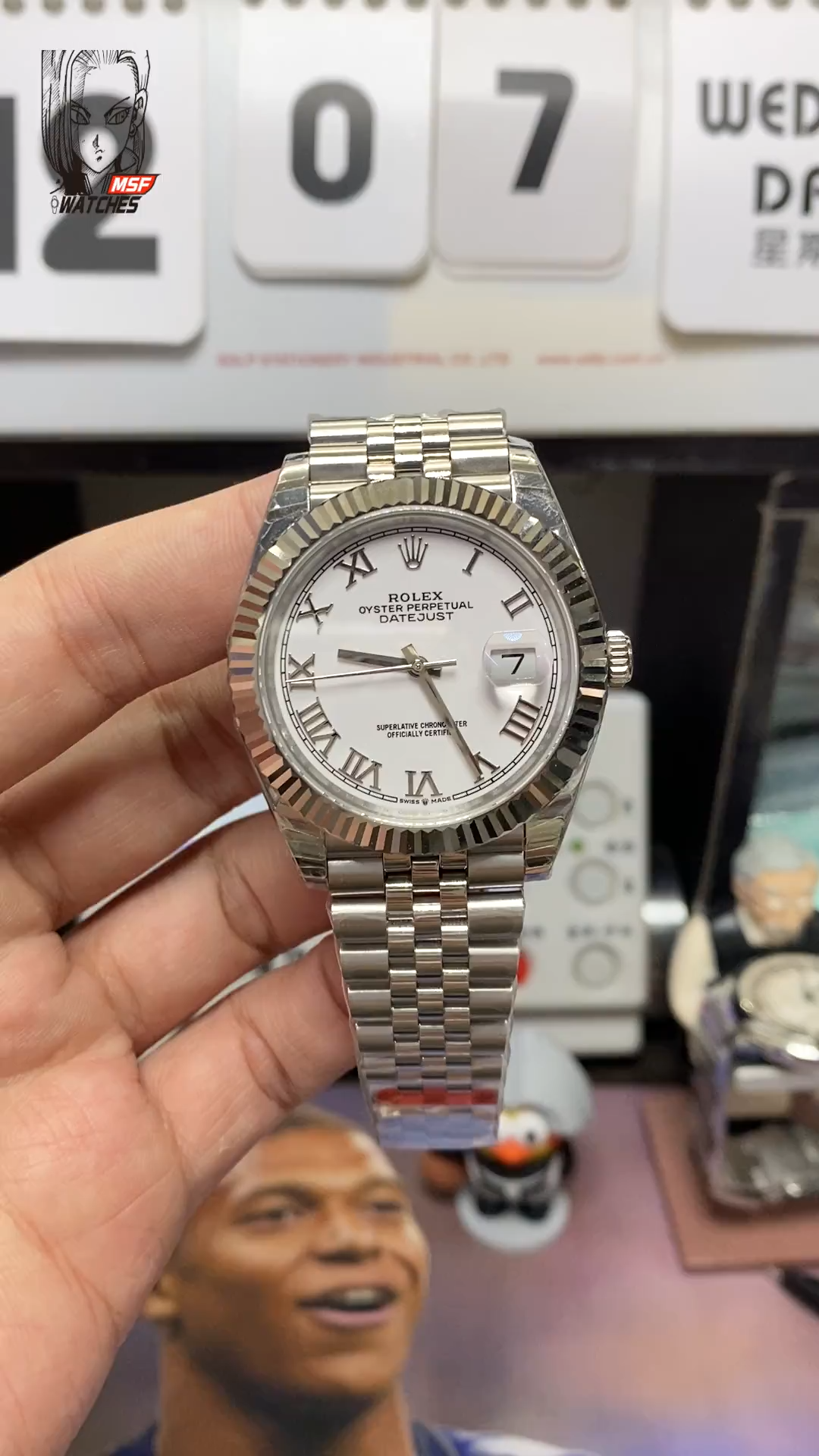 Rolex Datejust Series m126334-0024, White Dial with Roman Numerals and a five-link steel bracelet, 41mm size.