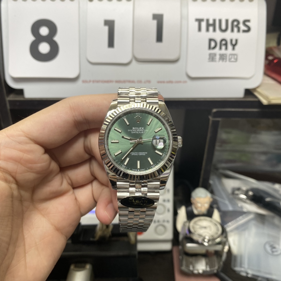 Rolex Datejust Series m126334-0028, Latest Mint Green Dial Fluted Bezel, 41mm Size.