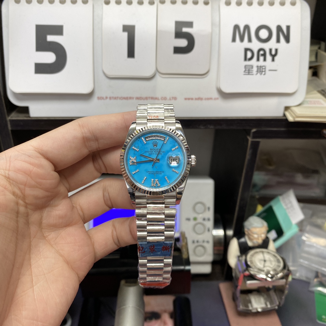 Rolex Day-Date series m128239-0044, Turquoise Dial, 36mm size.