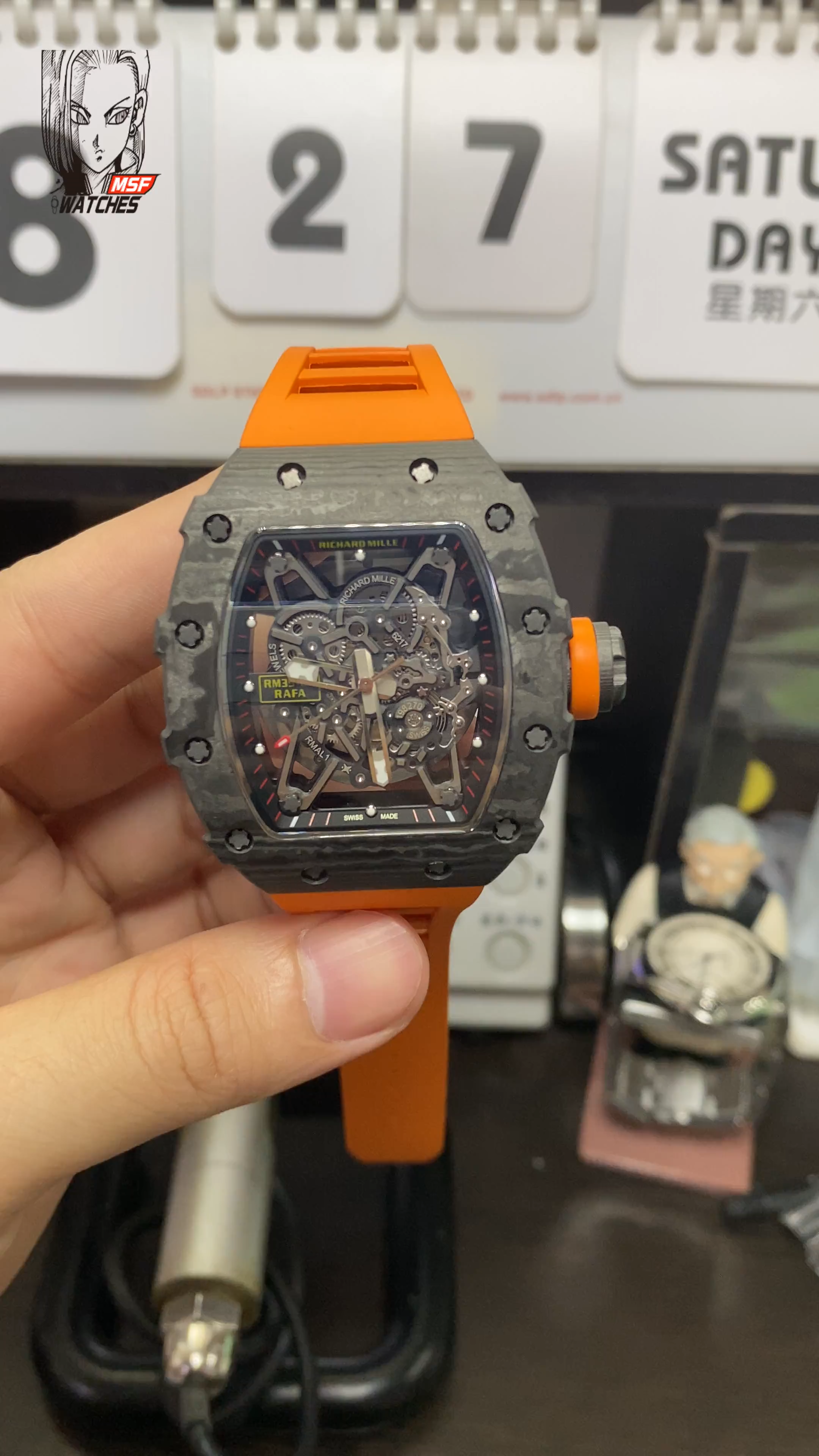 Richard Mille Men's Collection series RM35-02, Carbon Fiber Case, Malaysian Rubber Strap.