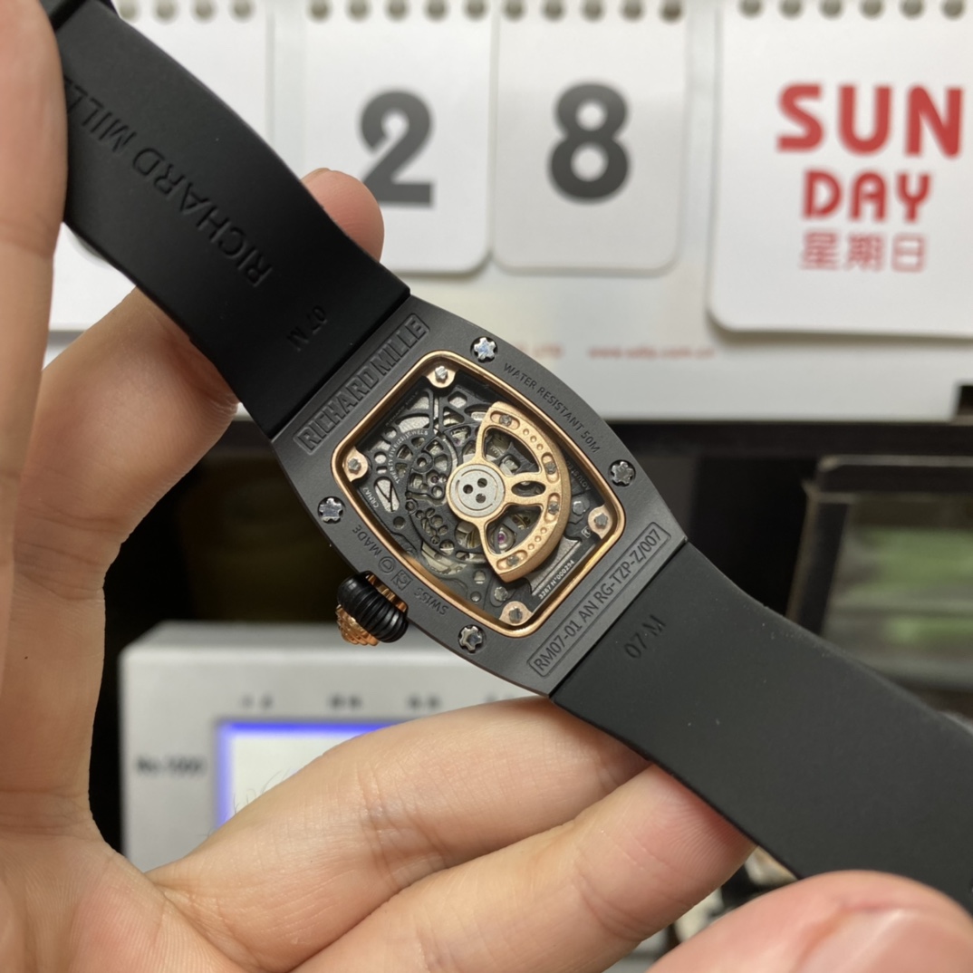 Richard Mille Women's Collection series RM07-01, Red Lips Black Ceramic Case, 45.66 x 31.40mm size.