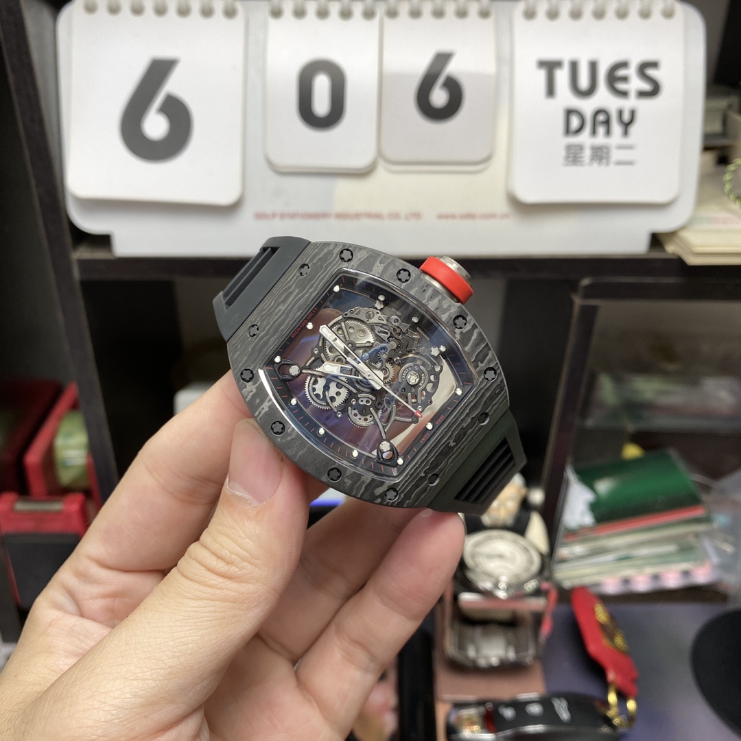 Richard Mille Men's Collection series RM055 NTPT, Carbon Fiber Case, 49.9 x 42.7mm Size.