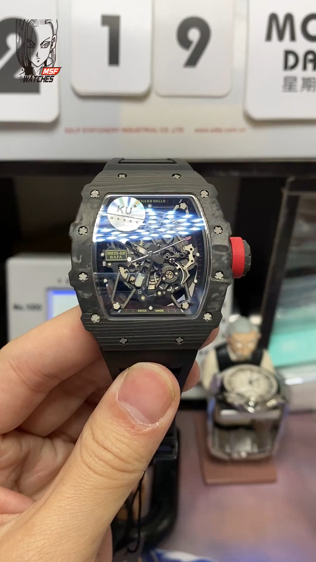 Richard Mille Men's Collection series RM 35-02, Carbon Fiber Case with Fluoroelastomer Strap.