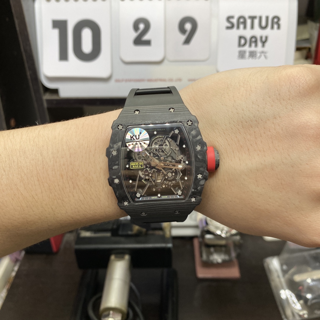 Richard Mille Men's Collection series RM 35-02, Carbon Fiber Case with Fluoroelastomer Strap.