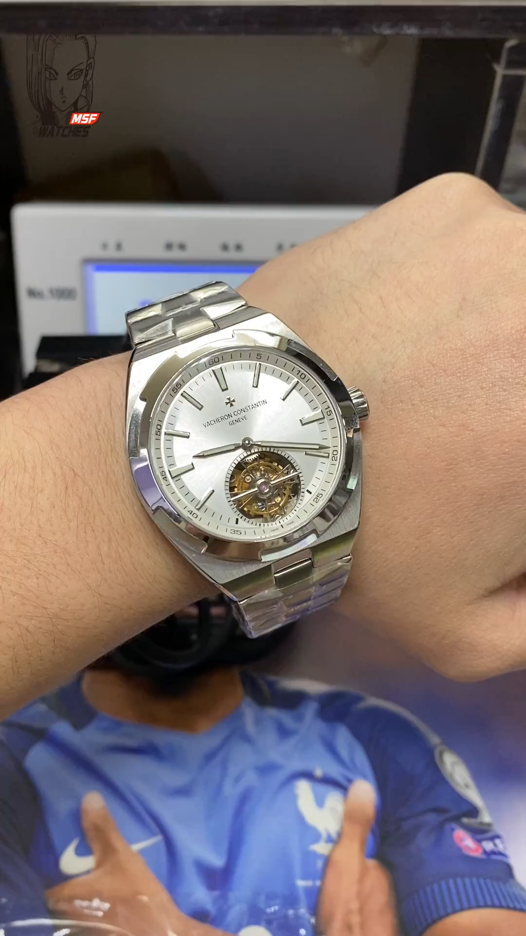 Vacheron Constantin Overseas series,Ring automatic tourbillon, WHITE Dial with STEEL Bracelet, 41.5mm Size.