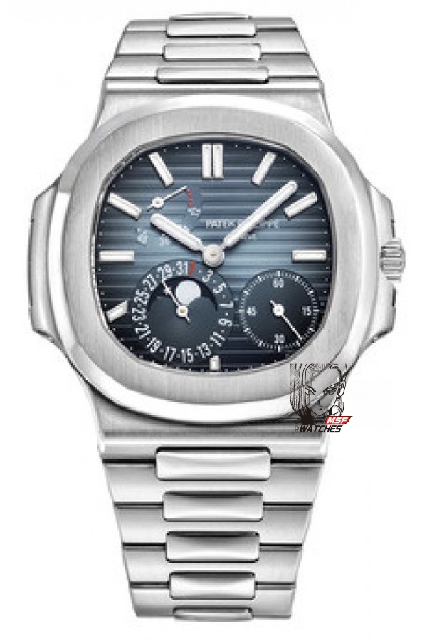 Patek Philippe Nautilus series 57121A-001, Blue Dial Steel Bracelet, Synchronized Functions, 40mm size.