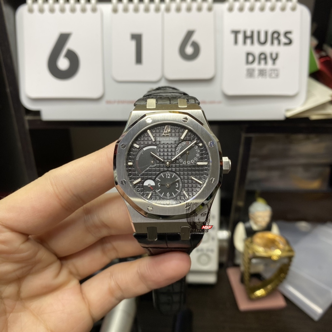 Audemars Piguet Royal Oak Series 26124ST.OO.D018CR.01, Silver Case Black Dial, 39mm Size.