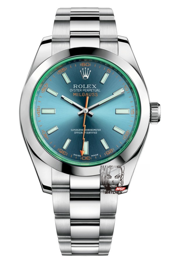 Rolex Milgauss Series m116400gv-0002, Lightning Bolt Hand Blue Dial, 40mm Size.