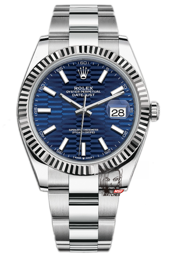 Rolex Datejust Series m126334-0031, Blue Checkered Dial Fluted Bezel, 41mm size, Jubilee Bracelet.