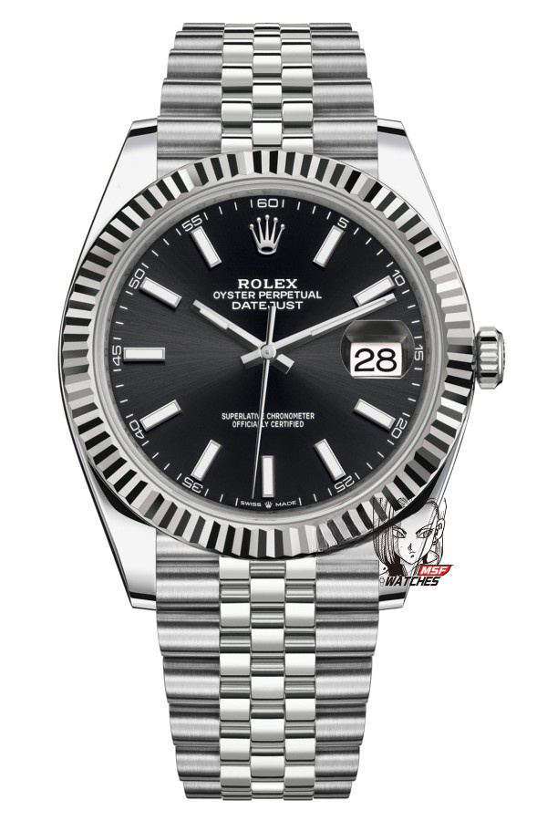 Rolex Datejust Series m126334-0018, Black Dial with Stick Hour Markers, 41mm size, Jubilee stainless steel bracelet.