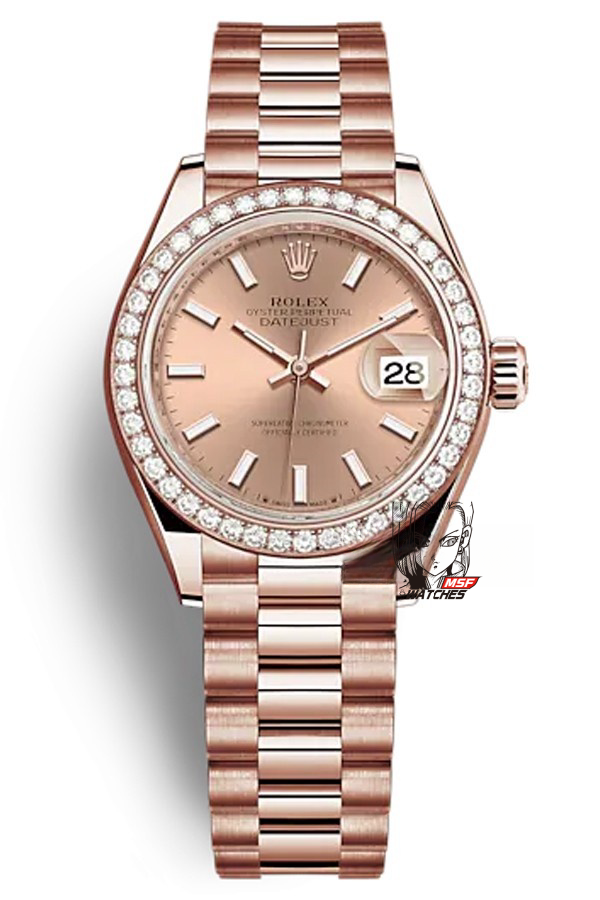 Rolex Datejust Series m279135rbr-0025, Rose Gold Case Grey Dial with Diamond Bezel, 28mm size.