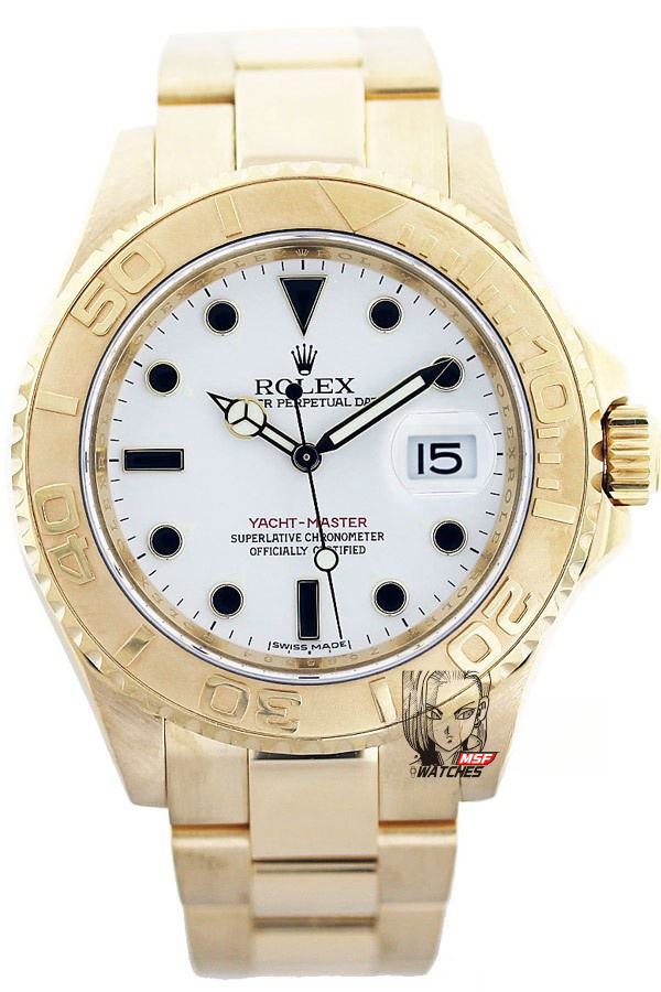 Rolex Yacht-Master Series 16628, White Dial Yellow Gold Case Bracelet Black Markings, 40mm Size.
