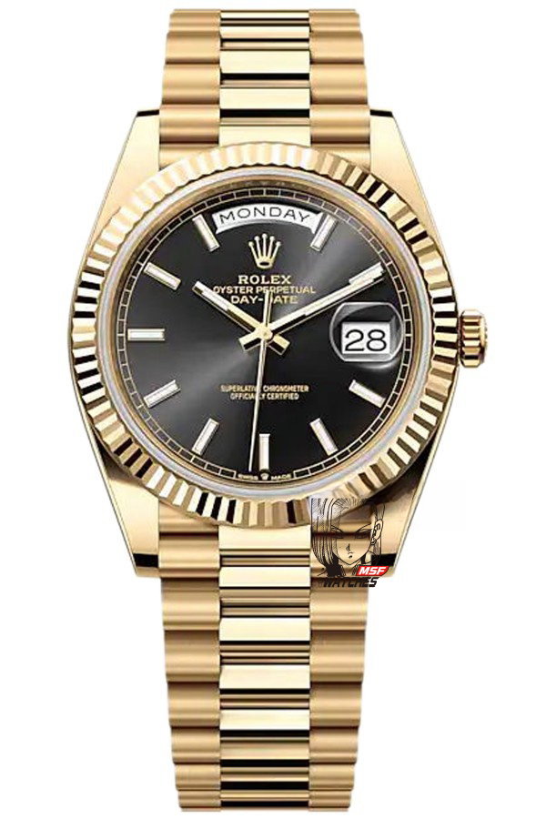 Rolex Day-Date Series m228238-0067, Ice Sugar Diamond Black Dial All-Gold Design, 40mm Size.